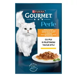   Gourmet Perle Hrană umedă pentru pisici, mini fileuri în sos cu pui 85 g