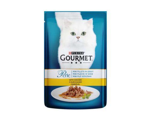 Gourmet Perle Hrană umedă pentru pisici, mini fileuri în sos cu pui 85 g