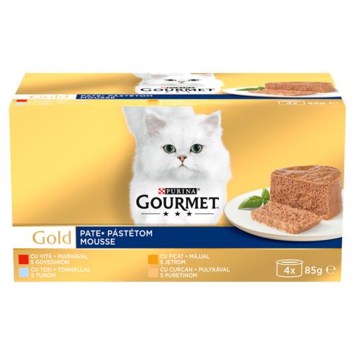 Gourmet Gold Hrană umedă pentru pisici, cu pate de vită, ton, ficat, curcan 4x85 g