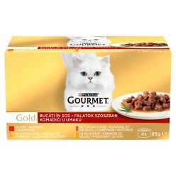   Gourmet Gold Hrană umedă pentru pisici, bucăți în sos 4x85 g