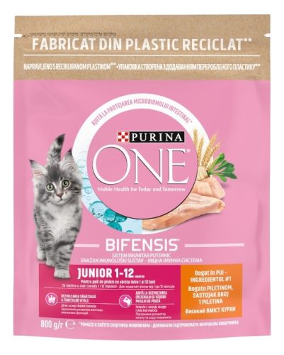 Purina One Junior Hrană uscată pentru pisici, cu pui și cereale integrale 800 g