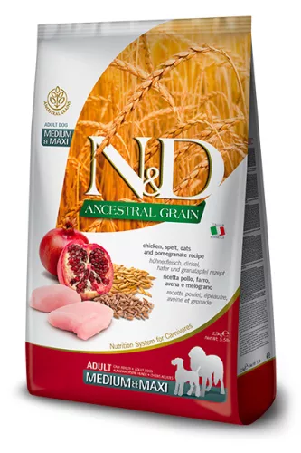 N&D Ancestral Grain Hrană uscată pentru câini adulți de talie medie și mare, cu pui 2,5 kg