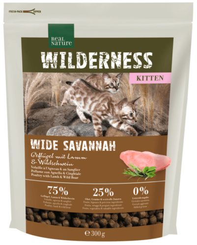 Real Nature Wilderness Hrană uscată pentru pisici, cu pasăre și miel 300g