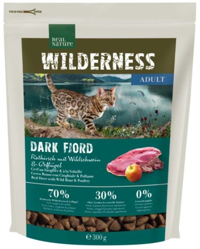 Real Nature Wilderness Hrană uscată pentru pisici adulte cu ren, mistreț și pasăre 300g