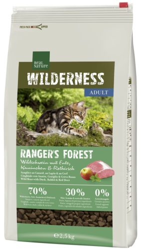 Real Nature Wilderness Hrană uscată pentru pisici adulte cu mistreț, rață, iepure și căprioară 2,5 kg