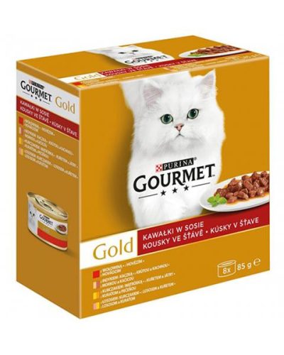 Gourmet Gold Hrană umedă pentru pisici, bucăți în sos 8x85 g