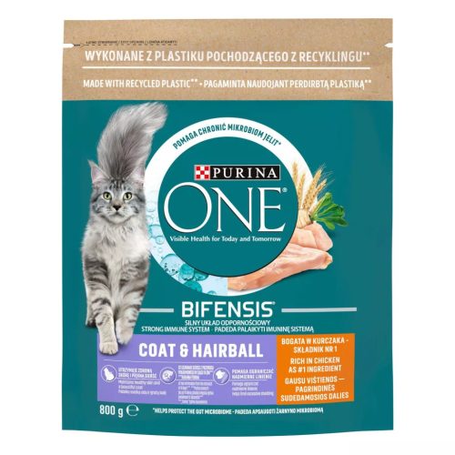 Purina One Coat & Hairball Hrană uscată pentru pisici, cu pui 800 g