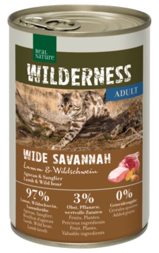 Real Nature Wilderness Hrană pentru pisici adulte, cu miel și mistreț 400g