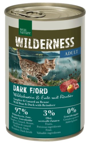 Real Nature Wilderness Hrană pentru pisici adulte, cu mistreț, rață și căprioară 400g