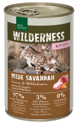 Real Nature Wilderness Hrană pentru pisici, cu miel și mistreț 400g