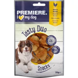   Premiere I Love My Dog Gustare nutritivă pentru câini, cu piept de pui și banane 70 g