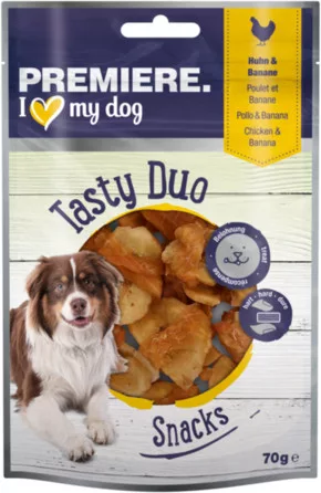 Premiere I Love My Dog Gustare nutritivă pentru câini, cu piept de pui și banane 70 g
