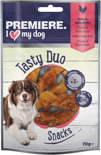 Premiere I Love My Dog Gustare nutritivă pentru câini, cu piept de pui și cartof dulce 70 g
