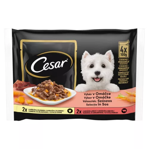 Cesar Hrană umedă pentru câini adulți, selecții de carne în sos 4 x 100 g