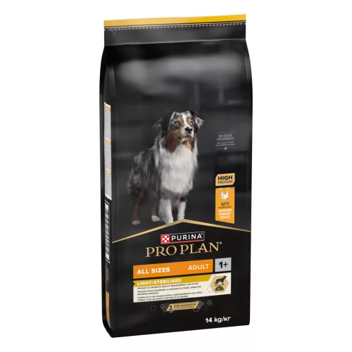 Pro Plan Light & Sterilised Hrană uscată pentru câini adulti, cu pui 14 kg