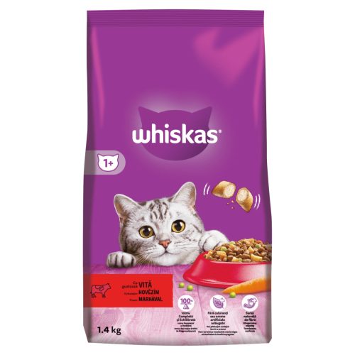Whiskas hrană uscată cu vită pentru pisici adulte 1,4 kg