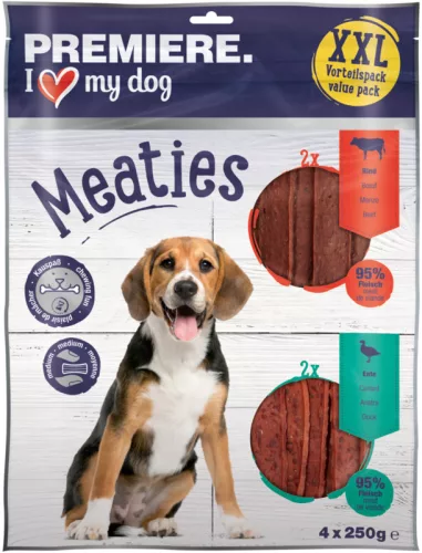 Premiere Meaties Recompense pentru câini cu vită și rață 4 x 250 g