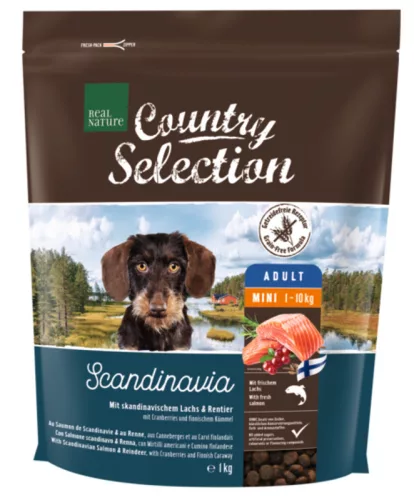 Real Nature Country Selection Hrană uscată pentru câini de talie mică, cu somon și ren 1 kg