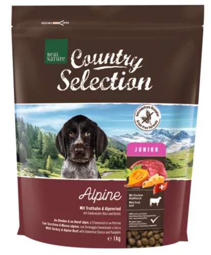 Real Nature Country Selection Hrană uscată pentru câini juniori, cu carne de curcan și vită 1 kg