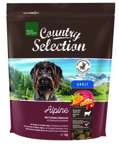 Real Nature Country Alpine Hrană uscată pentru câini adulți cu vită și curcan 1 kg