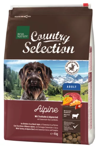 Real Nature Country Alpine Hrană uscată pentru câini adulți, cu curcan și vită 4kg