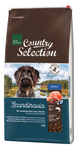 Real Nature Country Selection Hrană uscată pentru câini adulți, cu somon și ren 12kg