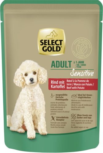 Select Gold Sensitive Hrană umedă pentru câini adulți, de talie mică, cu vită și cartof 100 g