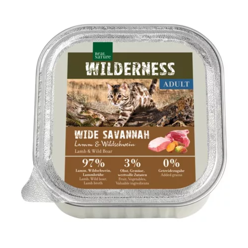 Real Nature Wilderness Hrană umedă pentru pisici adulte cu miel și mistreț 100 g
