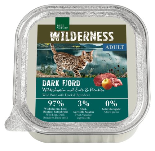 Real Nature Wilderness Hrană umedă pentru pisici, cu mistreț, rață și ren 100 g