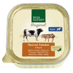   Real Nature Original Hrană umedă pentru câini adulți, vită și șuncă 100 g
