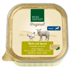   Real Nature Original Hrană umedă pentru câini adulți, pui, miel și ficat de curcan 100 g