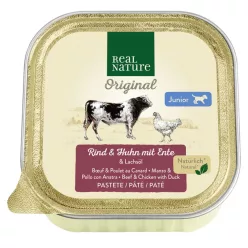   Real Nature Original Hrană umedă pentru câini puppy vită, pui și rață 100 g