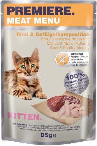 Premiere Meat Menu Hrană pentru puii de pisică cu vită și carne de pasăre 85 g