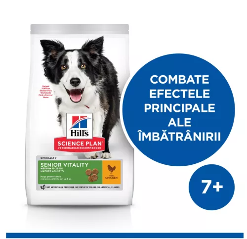 Hill's Vitality Hrană uscată pentru câini seniori de talie medie, cu pui 2.5 kg