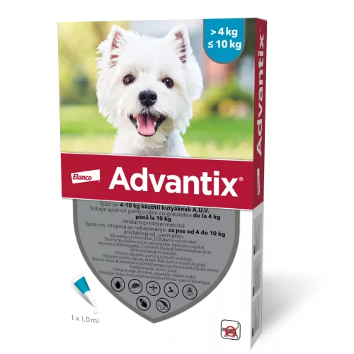 Advantix Spot-On Soluție antiparazitară pentru câini de talie mică 4-10 kg, 1  x 1 ml