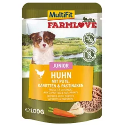   MultiFit Farmlove Hrană umedă pentru câini juniori cu pui și curcan 100 g