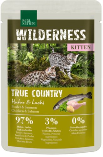 Real Nature Wilderness Hrană pentru pisici, cu pui și somon 85 g
