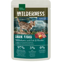   Real Nature Wilderness Hrană pentru pisici adulte, cu mistreț, căprioară și rață 85 g