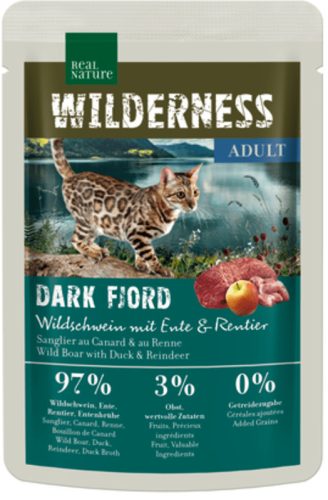 Real Nature Wilderness Hrană pentru pisici adulte, cu mistreț, căprioară și rață 85 g