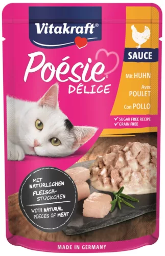 Vitakraft Poesie Delice Hrană umedă pentru pisici, bucăți de pui în sos 85 g