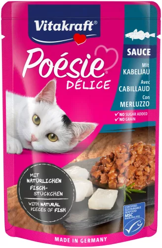 Vitakraft Poésie Délice Hrană umedă pentru pisici adulte cu cod în sos 85 g