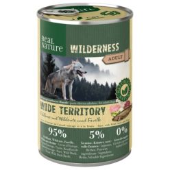   Real Nature Wilderness Hrană pentru câini adulți, cu iepure și rață sălbatică 400g