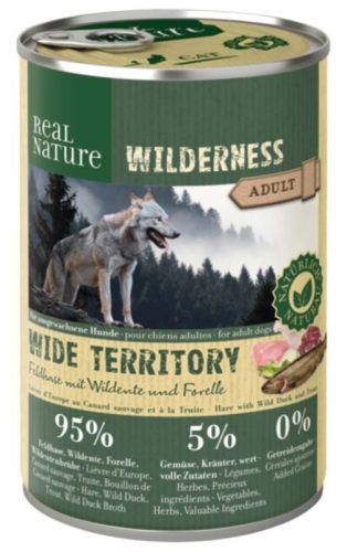 Real Nature Wilderness Hrană pentru câini adulți, cu iepure și rață sălbatică 400g