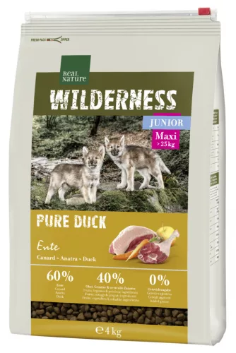 Real Nature Wilderness Hrană uscată pentru câini juniori de talie mare, cu rață 4 kg