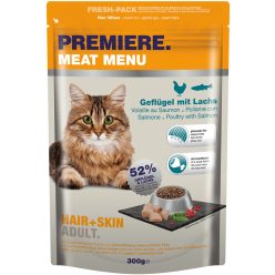   Premiere Meat Menu Hair & Skin Hrană pentru pisici cu pasăre și somon 300 g