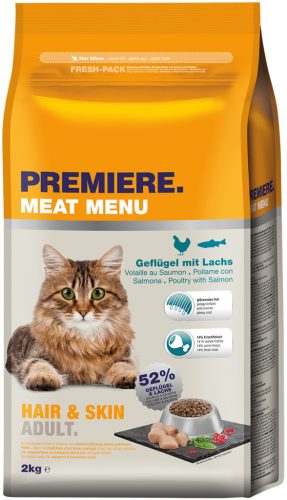 Premiere Meat Menu Hair & Skin Hrană pentru pisici cu pasăre și somon 2 kg