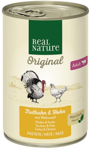 Real Nature Original Hrană pentru pisici adulte, cu curcan și pui 400g
