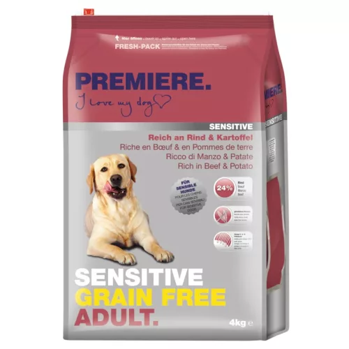 Premiere Sensitive Grain Free Hrană pentru câini adulți cu vită și cartofi 4 kg