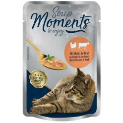   Moments Soup Hrană umedă pentru pisici adulte cu pui și vită 40 g
