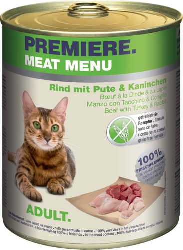 Premiere Meat Menu Hrană pentru pisici adulte cu vită curcan și iepure 800 g